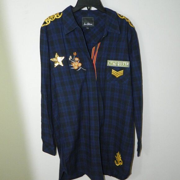 Sam Edelman Shirt Plaid Patch Embellished Plaid Sacket - Picture 7 of 12